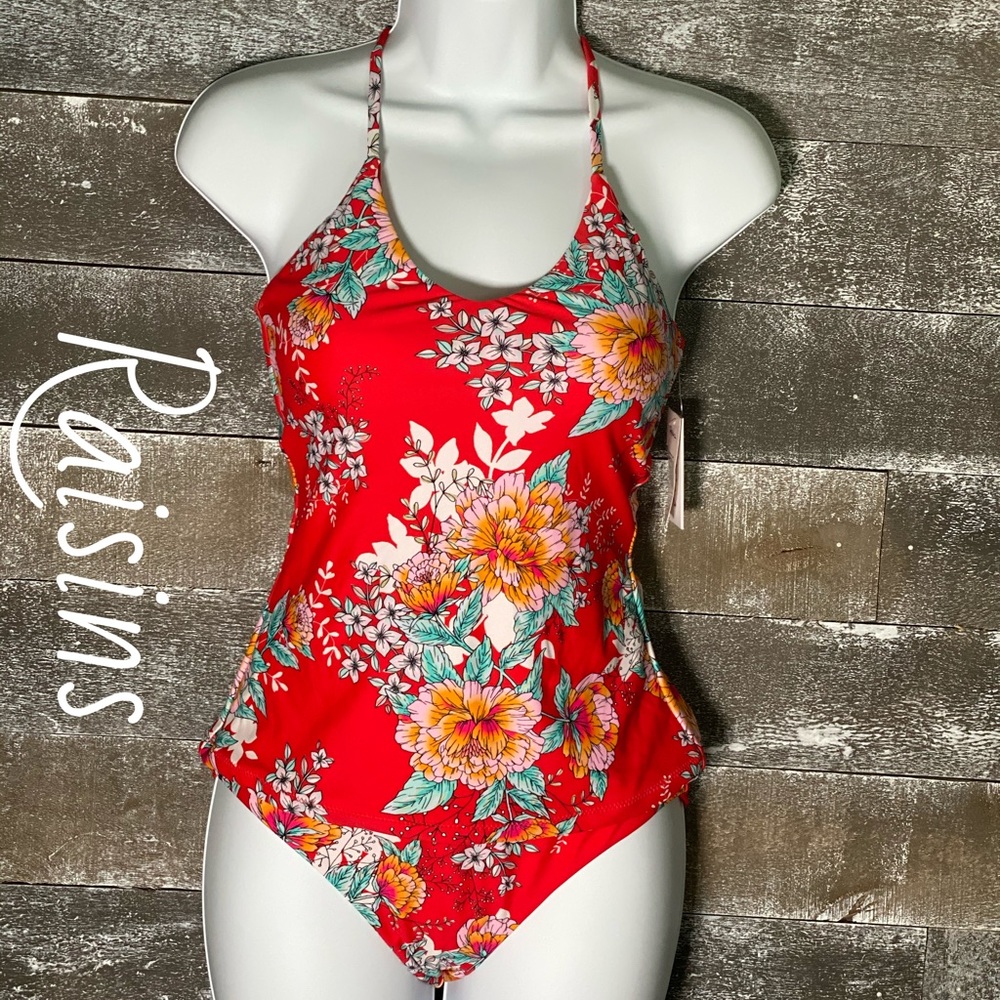 Red Floral Full Cover Bikini Set Sz. S